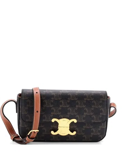 Pre-owned Celine Triomphe East-west Triomphe Coated Canvas Shoulder Bag In Brown