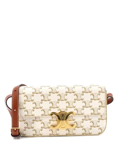 Pre-owned Celine Triomphe East-west Triomphe Coated Canvas Shoulder Bag In Neutral