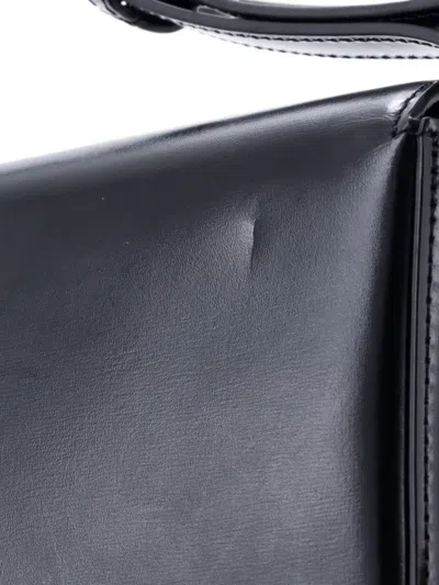 Pre-owned Celine Triomphe East-west Smooth Calfskin Shoulder Bag In Black