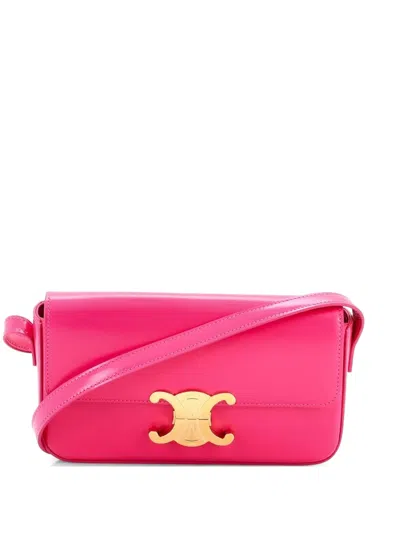 Pre-owned Celine Triomphe East-west Smooth Calfskin Shoulder Bag In Pink
