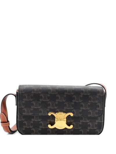 Pre-owned Celine Triomphe East-west Triomphe Coated Canvas Shoulder Bag In Brown