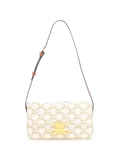 Pre-owned Celine Triomphe East-west Triomphe Coated Canvas Shoulder Bag In Neutrals
