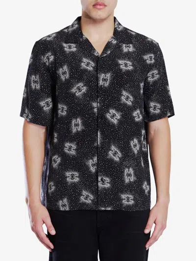 Celine Triomphe Emblem Silk Shirt In Black