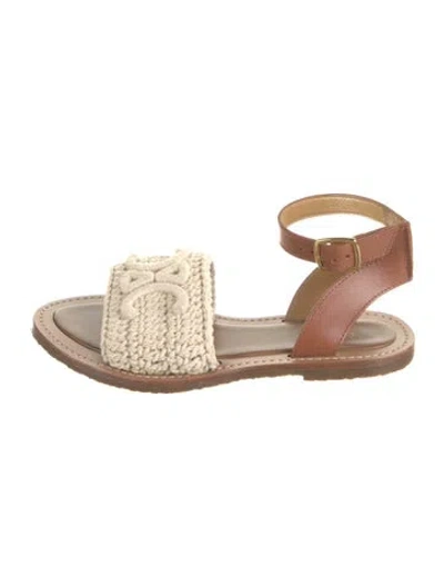Pre-owned Celine Triomphe Embroidered Accent Sandals In Brown/neutrals