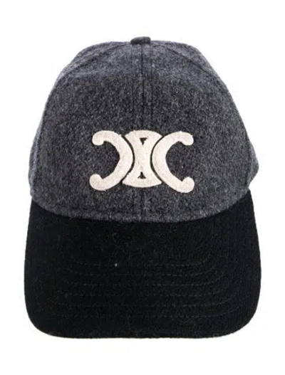 Pre-owned Celine Triomphe Embroidered Baseball Cap In Gray