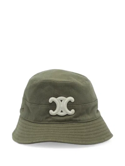 Pre-owned Celine Triomphe Embroidered Bucket Hat In Green