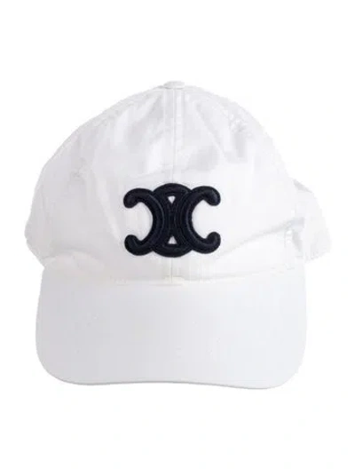Pre-owned Celine Triomphe Embroidered Cap In White