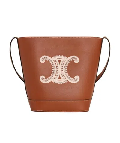 Celine Triomphe Embroidered Small Shoulder Bag In Brown