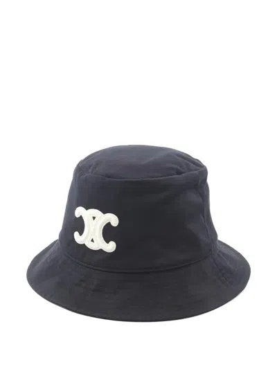 Pre-owned Celine Triomphe Embroidery-logo Bucket Hat In Blue