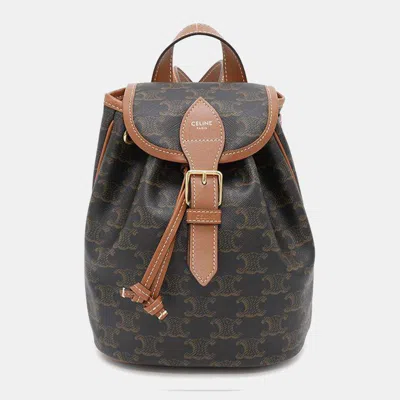 Pre-owned Celine Triomphe Falco Backpack Tan Pvc Coated Canvas Leather Size Mini