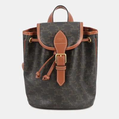 Pre-owned Celine Triomphe Falco Backpack Tan Pvc Leather Size Mini In Brown