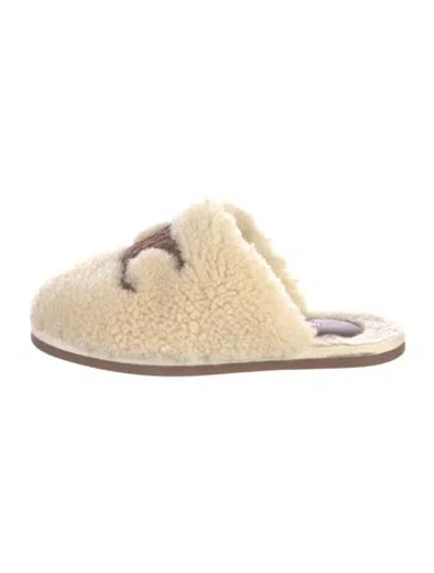 Pre-owned Celine Triomphe Faux Fur Slippers In Neutrals