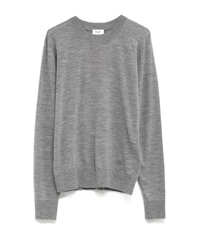 Celine Triomphe Fine Wool Crew Neck Jumper In Gray
