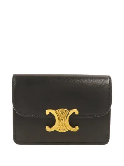 Pre-owned Celine Triomphe Flap Card Holder In Black