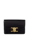 Celine Triomphe Flap Leather Card Case In Black