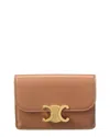 Celine Triomphe Flap Leather Card Case In Brown