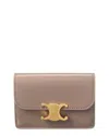 Celine Triomphe Flap Leather Card Case In Neutral