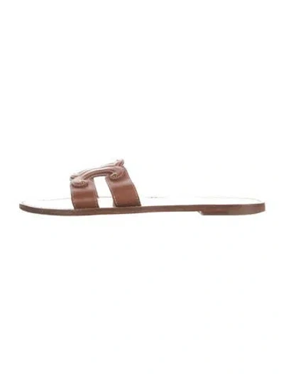 Pre-owned Celine Triomphe Flat Sandal Leather Slides In Brown