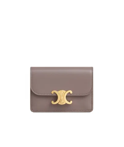 Celine Triomphe Flip Card Bag In Gray