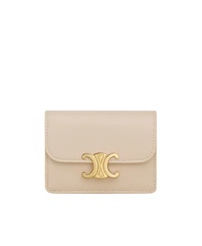 Celine Triomphe Flip Card Bag In Nude