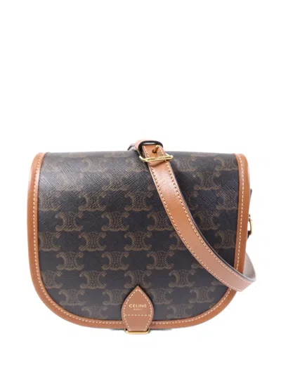 Pre-owned Celine Triomphe Folco Shoulder Bag In Brown