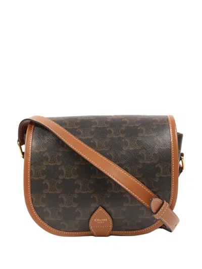 Pre-owned Celine Triomphe Folco Shoulder Bag In Brown