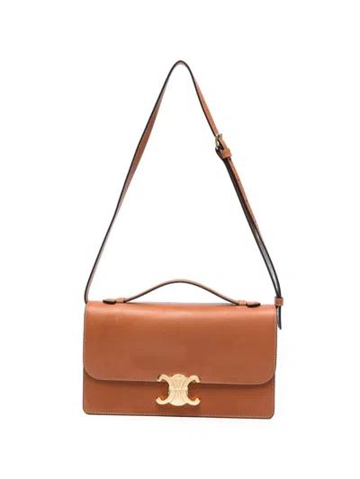 Pre-owned Celine Triomphe Folio Tote Bag In Brown