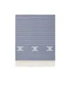 Shop Celine Triomphe Fouta In Striped Cotton In Off-white/navy Blue
