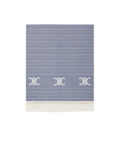 Celine Triomphe Fouta Striped Cotton In Off-white/navy Blue