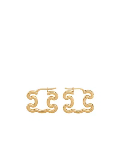 Celine Triomphe Frame Large Earrings In Brass With Gold Finish In Yellow