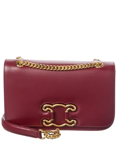 Celine Triomphe Frame Medium Leather Shoulder Ba In Burgundy