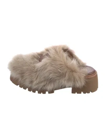 Pre-owned Celine Triomphe Fur Mules In Neutral