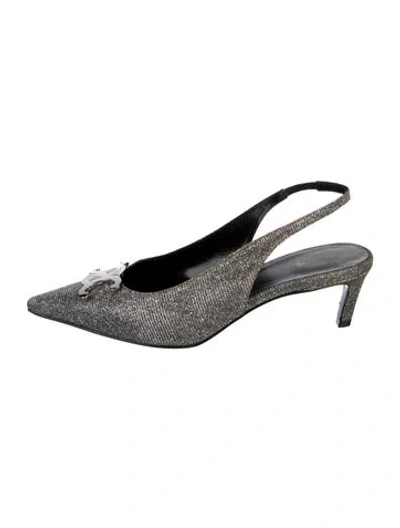 Pre-owned Celine Triomphe Glitter Accents Slingback Pumps In Silver