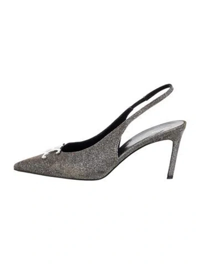 Pre-owned Celine Triomphe Glitter Slingback Pumps In Silver