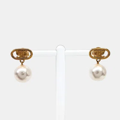 Pre-owned Celine Triomphe Gold Plated Pearls Earrings