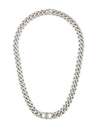 Pre-owned Celine Triomphe Gourmette Link Necklace, 18" In Multicolor