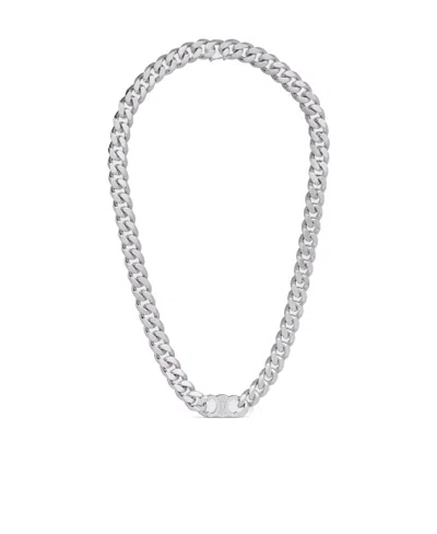 Celine Triomphe Gourmette Rhodium Plated Necklace In Gray