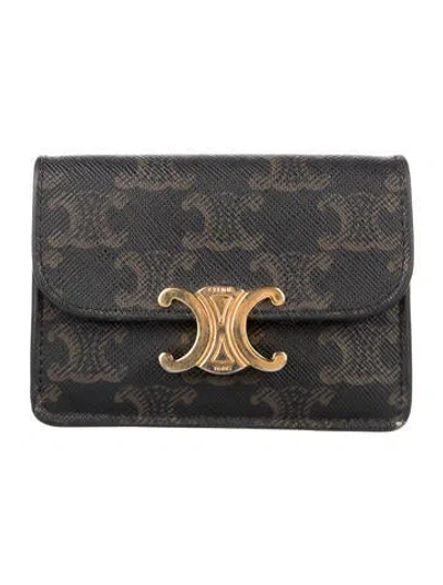 Pre-owned Celine Triomphe Graphic Print Card Holder In Brown