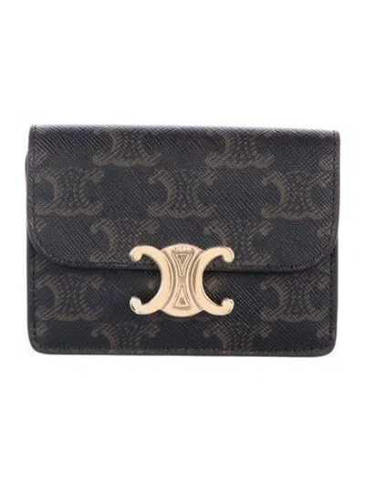 Pre-owned Celine Triomphe Graphic Print Card Holder W/ Tags In Brown