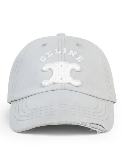 Celine Triomphe Hat In Cotton Gabardine In Gray