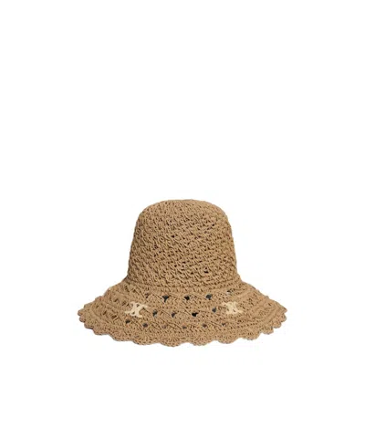 Celine Triomphe Hat In Openwork Raffia In Brown