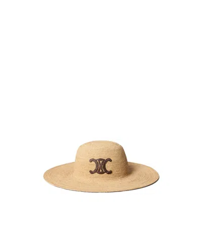 Celine Triomphe Hat In Raffia In Natural/brown