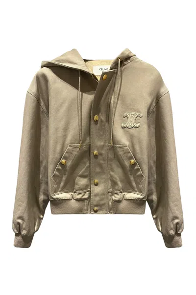 Celine Triomphe Jacket In Oxford Cotton In Brown