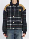 Celine Women Tartan Wool Jacket With Suede Inserts In Multi
