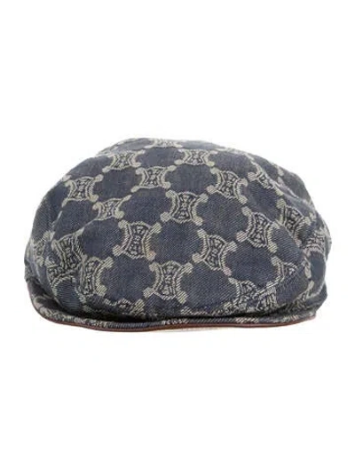 Pre-owned Celine Triomphe Jacquard Denim Hat In Blue