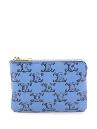 Pre-owned Celine Triomphe Key Ring Coin Purse In Blue