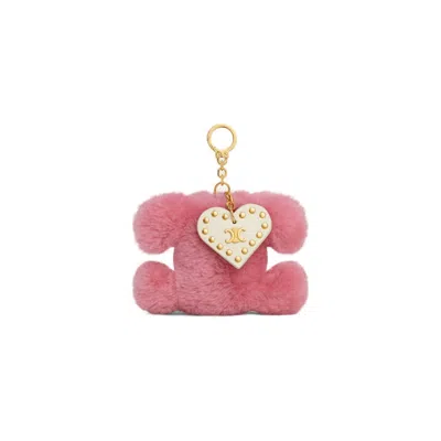 Celine Triomphe Keyring With Pompom With Heart In Sheepskin And Calfskin In 24pi