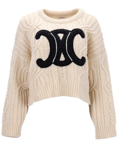 Celine Triomphe Knitted Crewneck Sweater (authentic Pre-loved) In Neutral