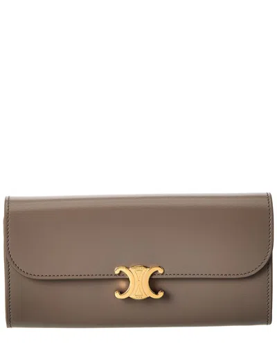 Celine Triomphe Large Leather Continental Wallet In Gray