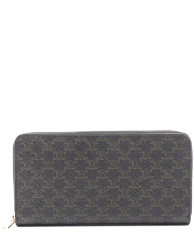 Pre-owned Celine Triomphe Large Zip Wallet Black (authentic Pre-loved)